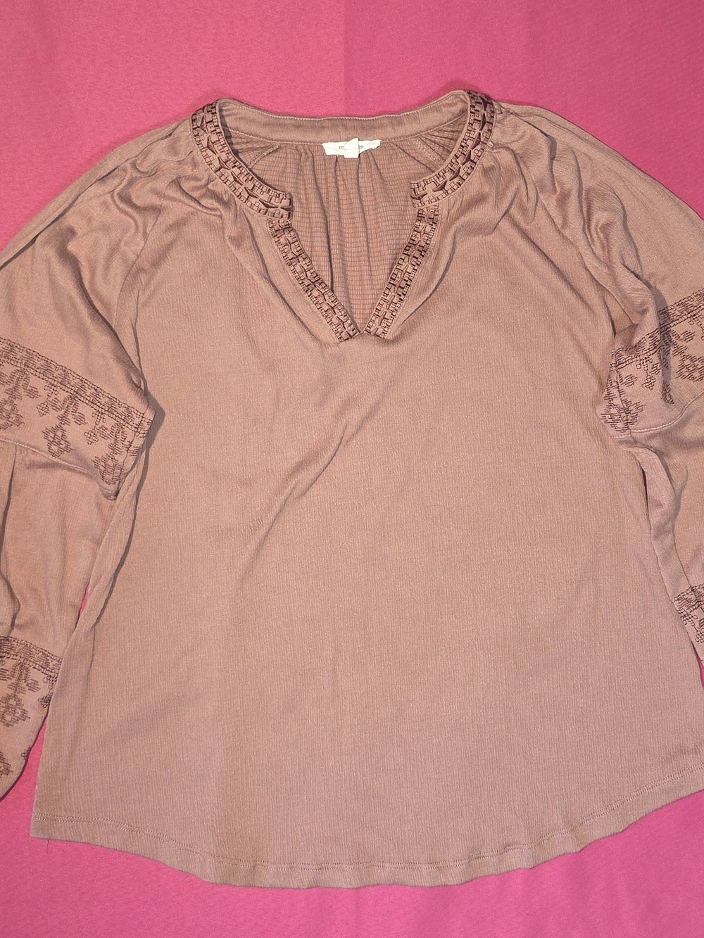 Maurice's Women’s Mauve Embroidered Peasant Top - Soft V-Neck